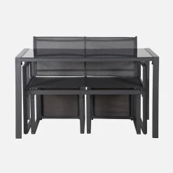 Tuintafel + 4 zitplaatsen inschuifbare set van staal en textileen
