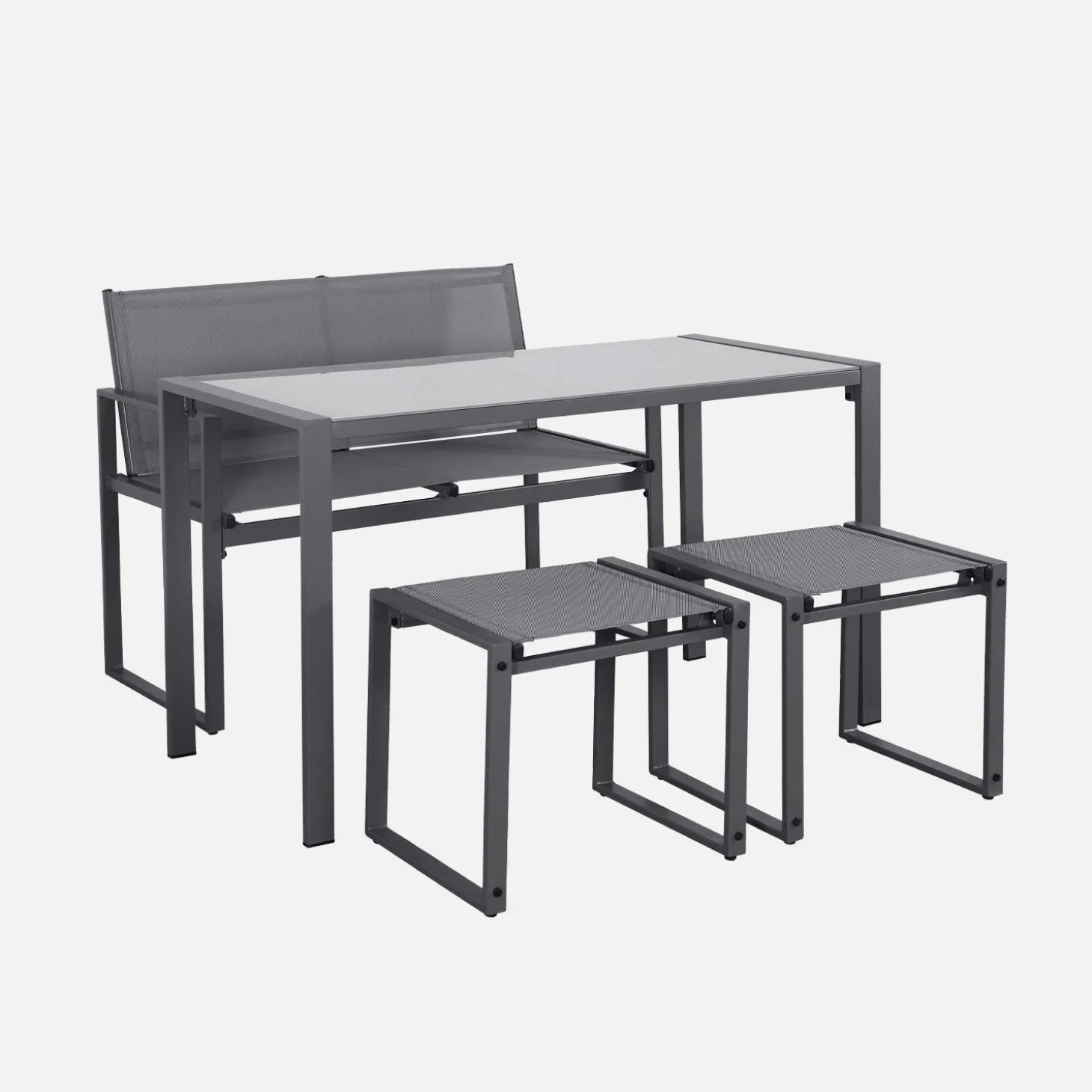 Tuintafel + 4 zitplaatsen inschuifbare set van staal en textileen