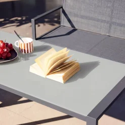 Tuintafel + 4 zitplaatsen inschuifbare set van staal en textileen