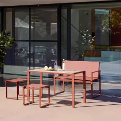 Tuintafel + 4 zitplaatsen inschuifbare set van staal en textileen