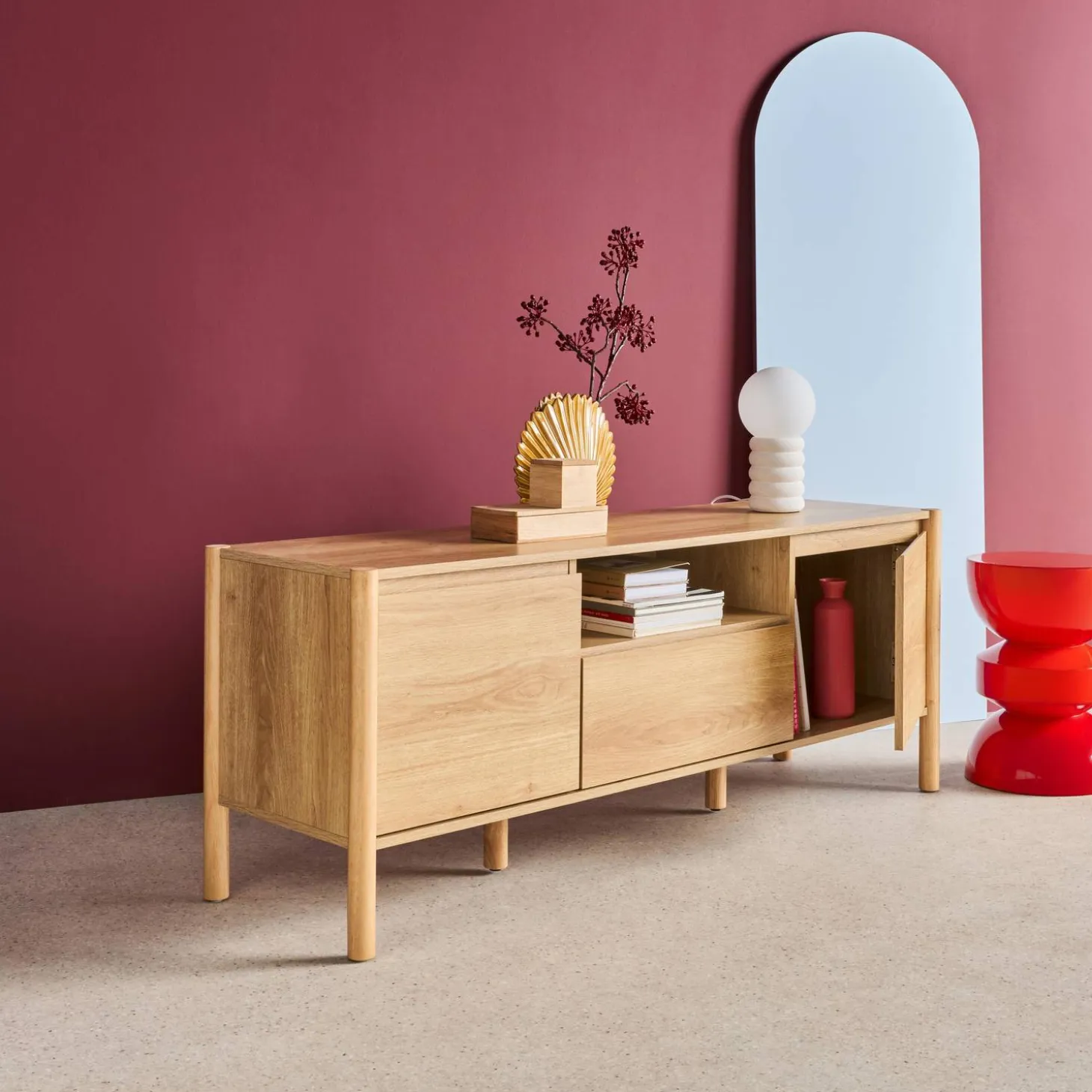 TV-meubel houteffect 2 deuren 1 lade 140cm