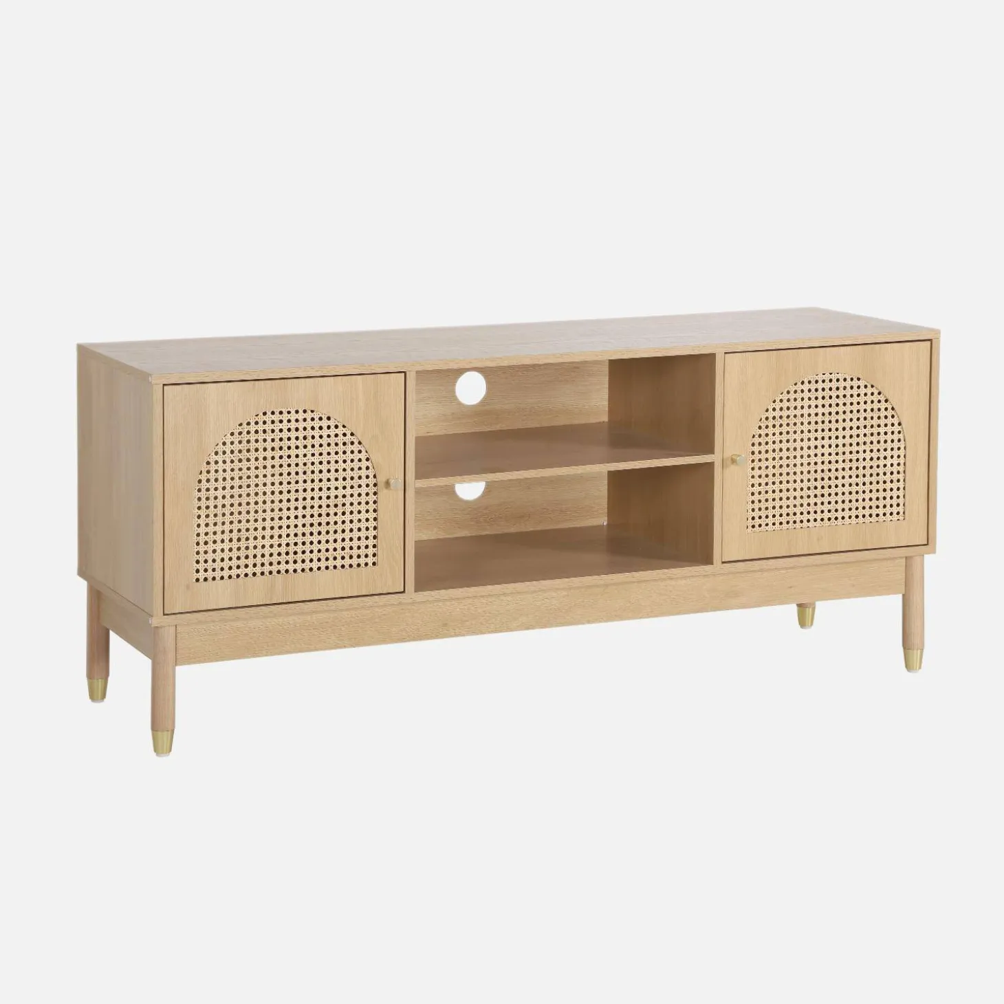 Tv-meubel met houteffect en vlechtwerk 2 deuren 140cm