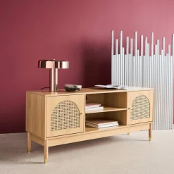 Tv-meubel met houteffect en vlechtwerk 2 deuren 140cm