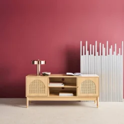 Tv-meubel met houteffect en vlechtwerk 2 deuren 140cm
