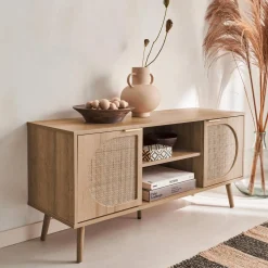 TV-meubel met hout en afgerond rietdecor 120 cm