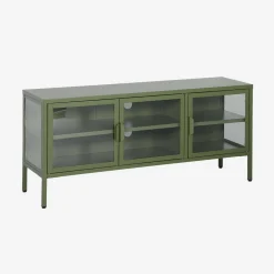 TV-meubel vitrine gehard glas en staal 3 deuren industrieel 120cm