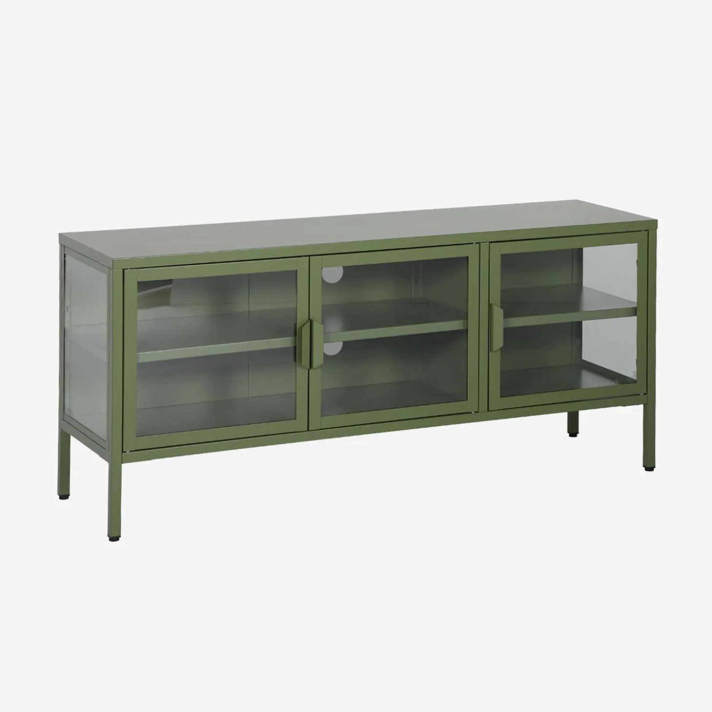 TV-meubel vitrine gehard glas en staal 3 deuren industrieel 120cm