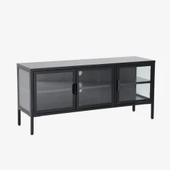 TV-meubel vitrine gehard glas en staal 3 deuren industrieel 120cm