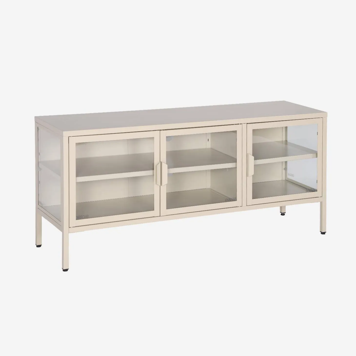 TV-meubel vitrine gehard glas en staal 3 deuren industrieel 120cm