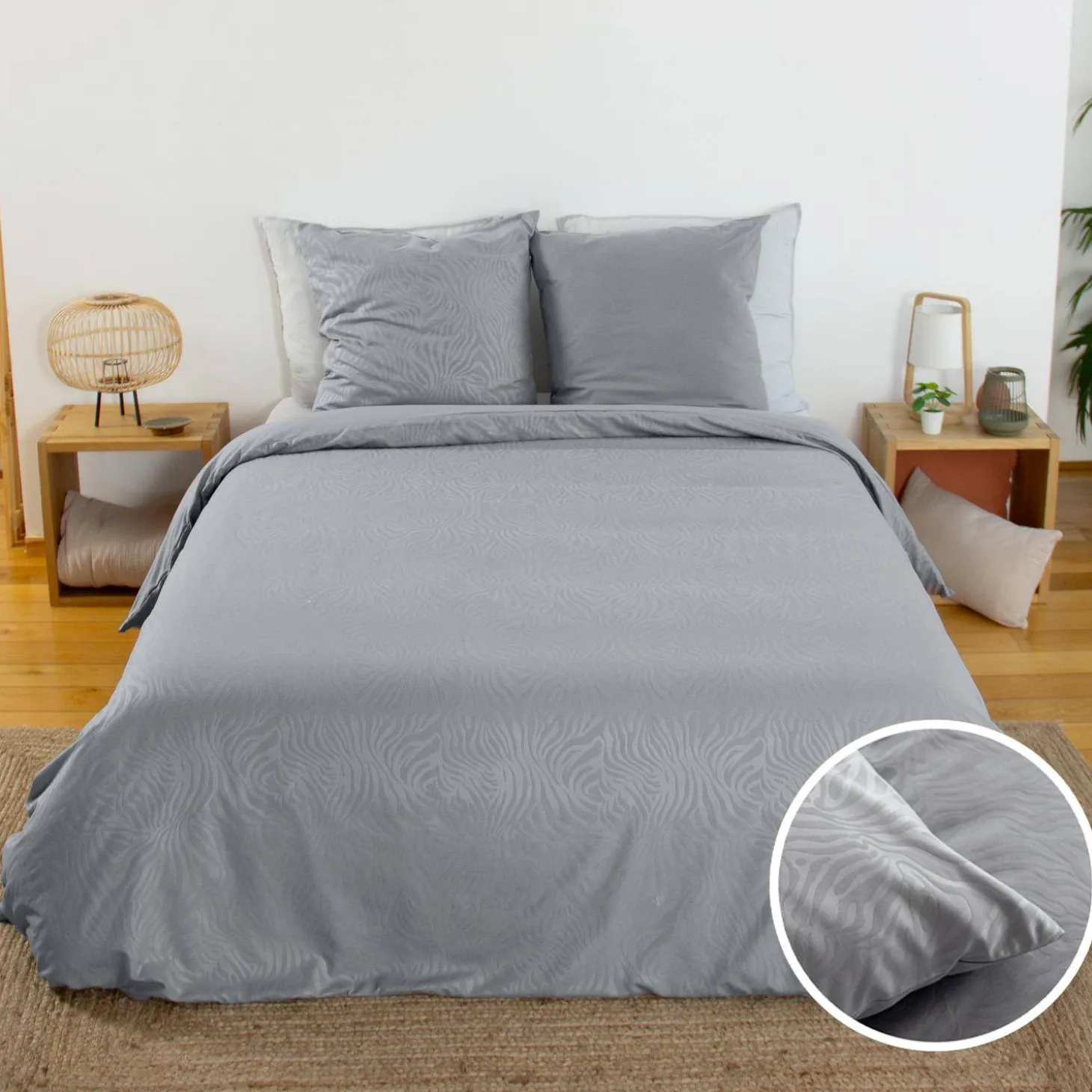 Tweepersoons beddengoed met grijze zebraprint omkeerbaar polyester