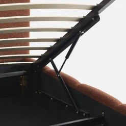 Tweepersoonsbed 160x200cm met opbergbox lattenbodem en hoofdbord in getextureerde bouclé
