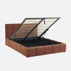 Tweepersoonsbed 140x190cm met opbergbox lattenbodem en hoofdbord in getextureerde bouclé