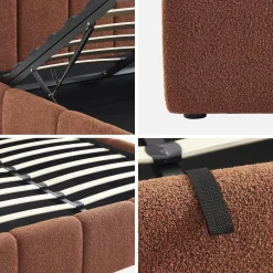 Tweepersoonsbed 140x190cm met opbergbox lattenbodem en hoofdbord in getextureerde bouclé