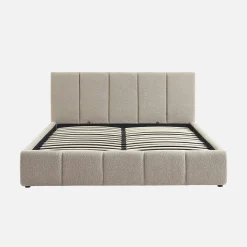 Tweepersoonsbed 160x200cm met opbergbox lattenbodem en hoofdbord in getextureerde bouclé