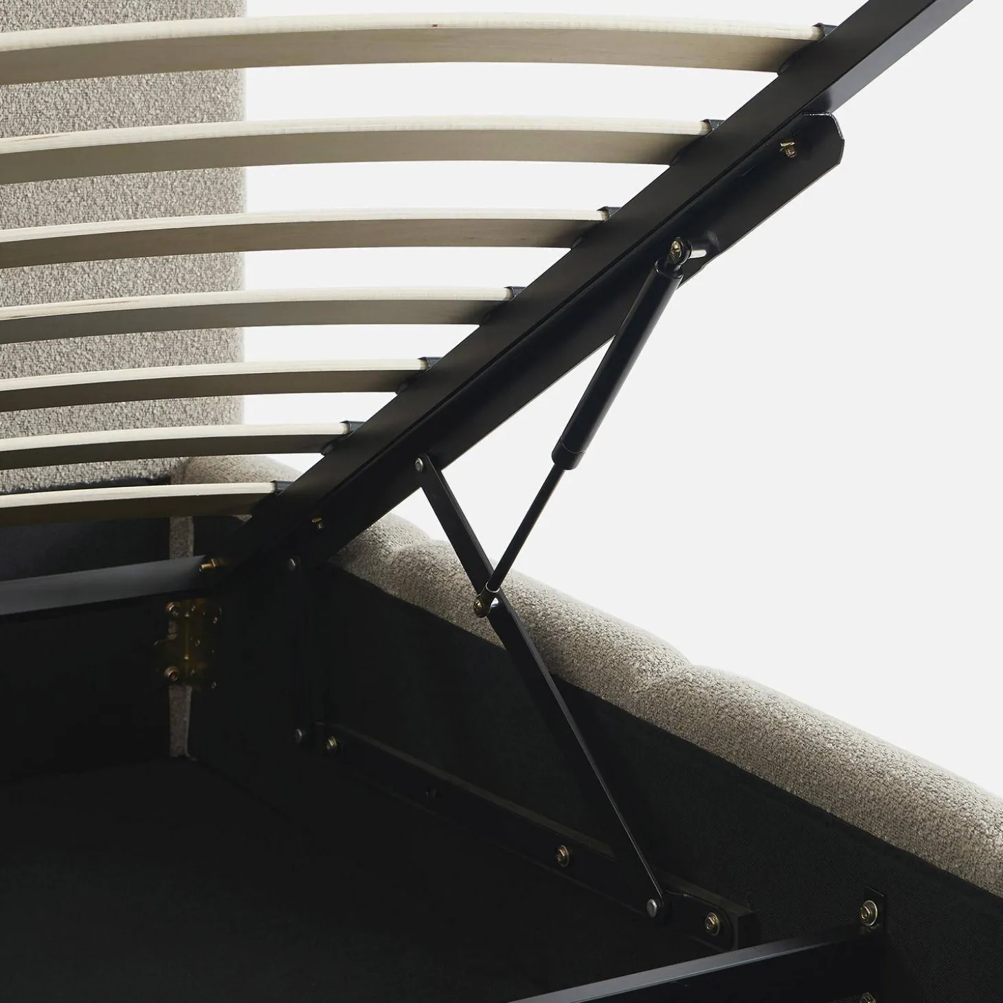 Tweepersoonsbed 140x190cm met opbergbox lattenbodem en hoofdbord in getextureerde bouclé