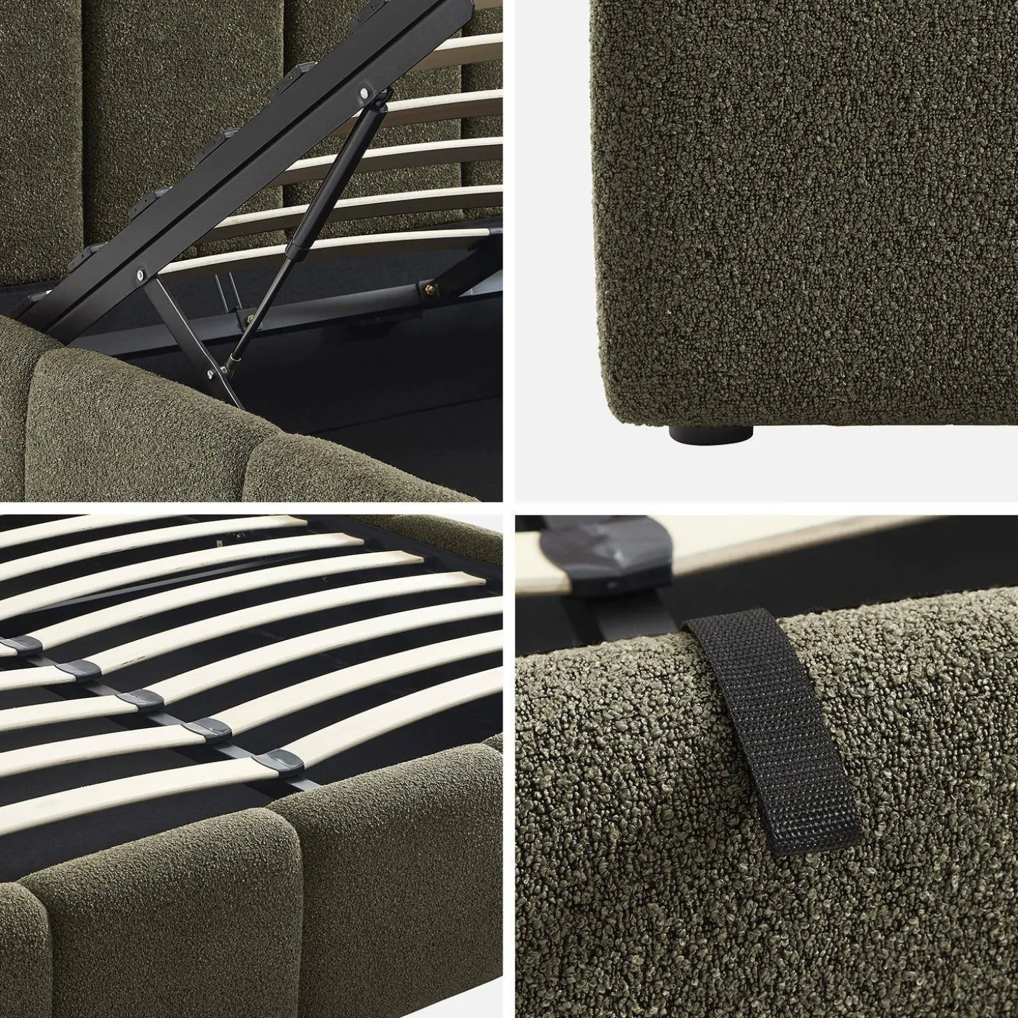 Tweepersoonsbed 160x200cm met opbergbox lattenbodem en hoofdbord in getextureerde bouclé