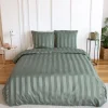 Tweepersoons polyester satijn-effect beddengoed met fijne strepen groen