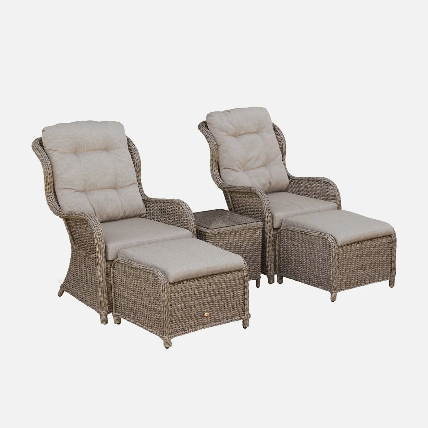 Twee wicker relaxstoelen met poef - Barletta