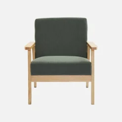 Tweezits bankje en fauteuil van hout met corduroy zitting