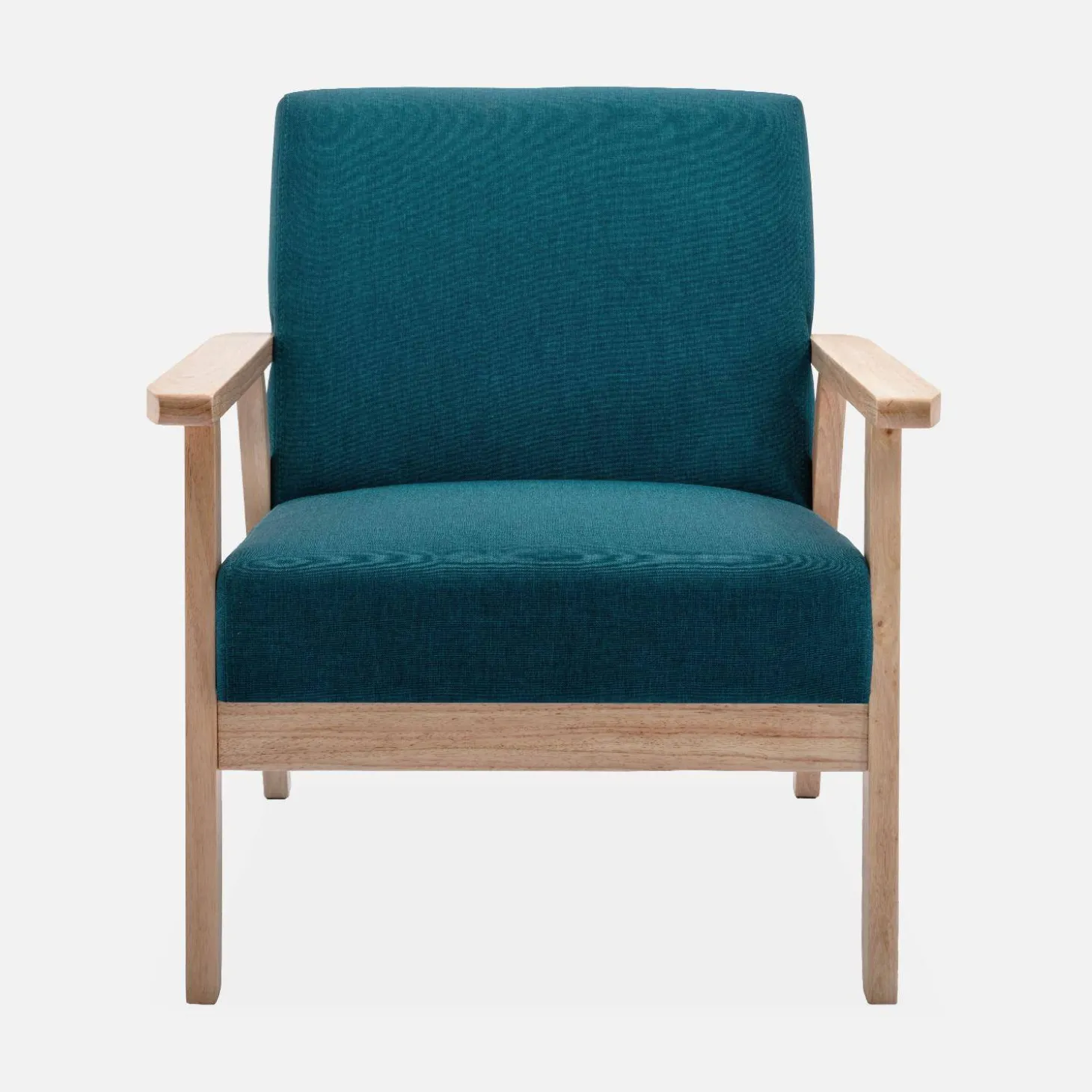 Tweezits bankje en fauteuil van hout met stoffen zitting
