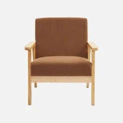 Tweezits bankje en fauteuil van hout met corduroy zitting