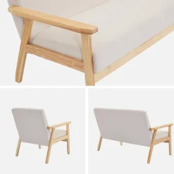Tweezits bankje en fauteuil van hout met corduroy zitting