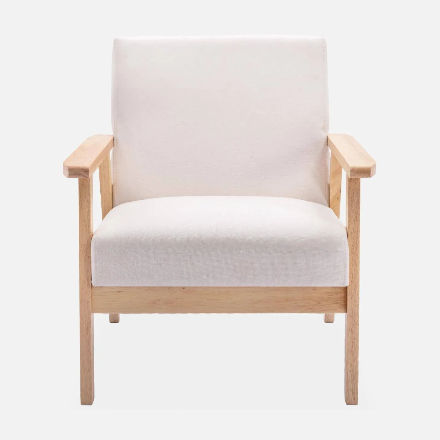 Tweezits bankje en fauteuil van hout met stoffen zitting