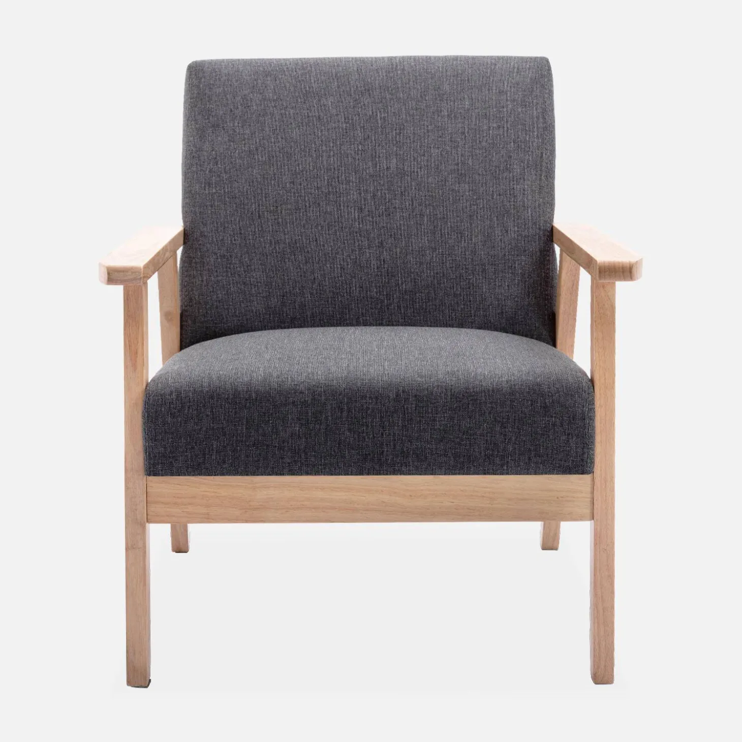 Tweezits bankje en fauteuil van hout met stoffen zitting