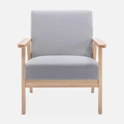 Tweezits bankje en fauteuil van hout met stoffen zitting