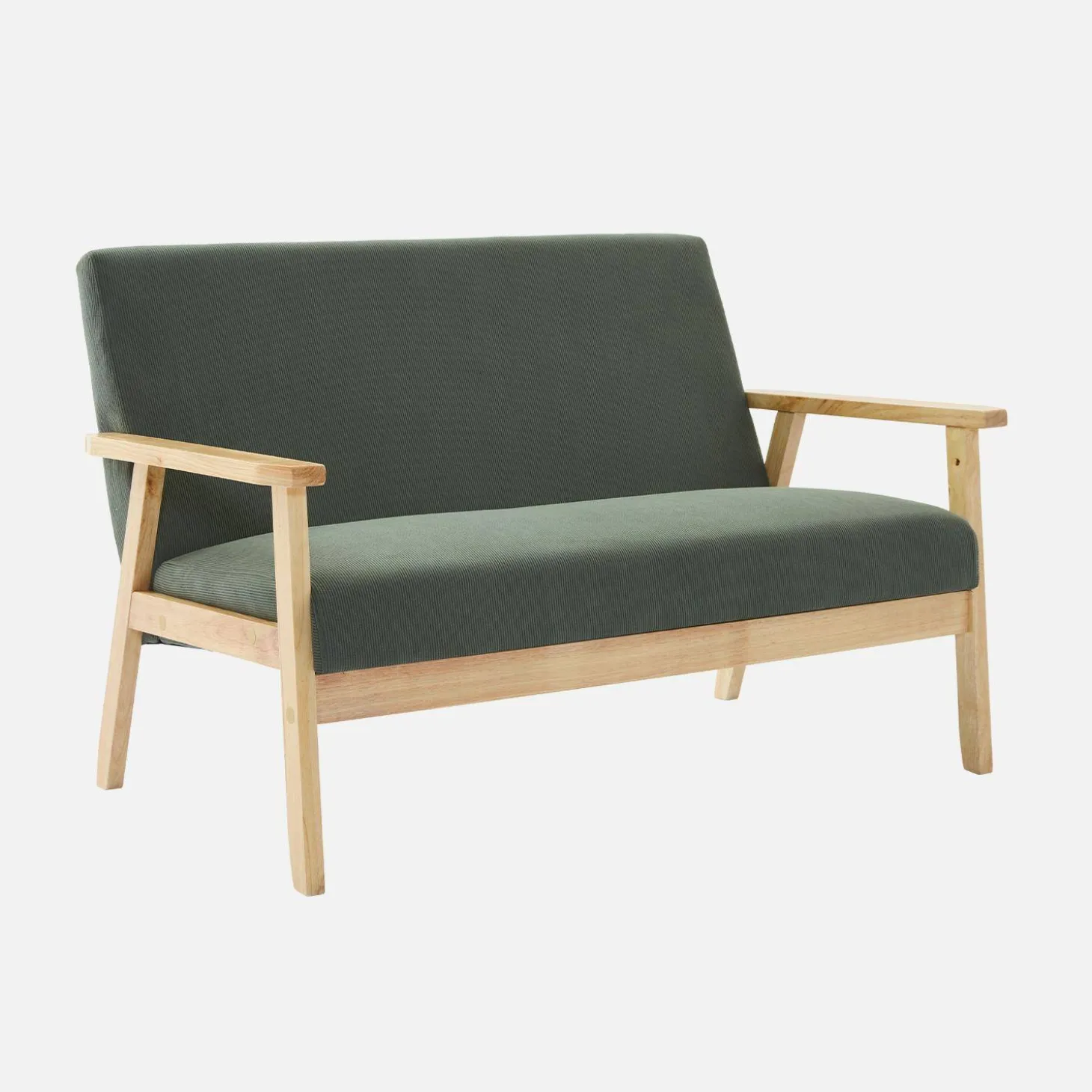 Tweezits bankje van hout met corduroy zitting