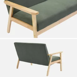 Tweezits bankje van hout met corduroy zitting