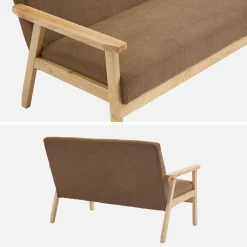 Tweezits bankje van hout met corduroy zitting