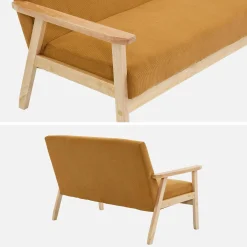 Tweezits bankje van hout met corduroy zitting