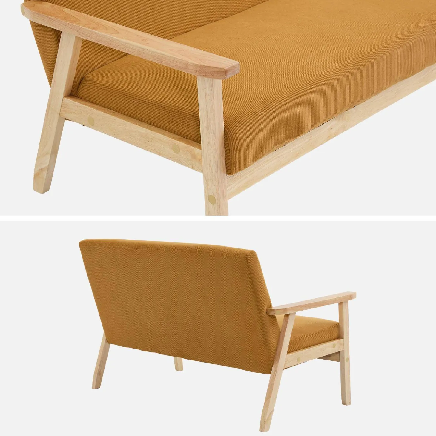 Tweezits bankje van hout met corduroy zitting