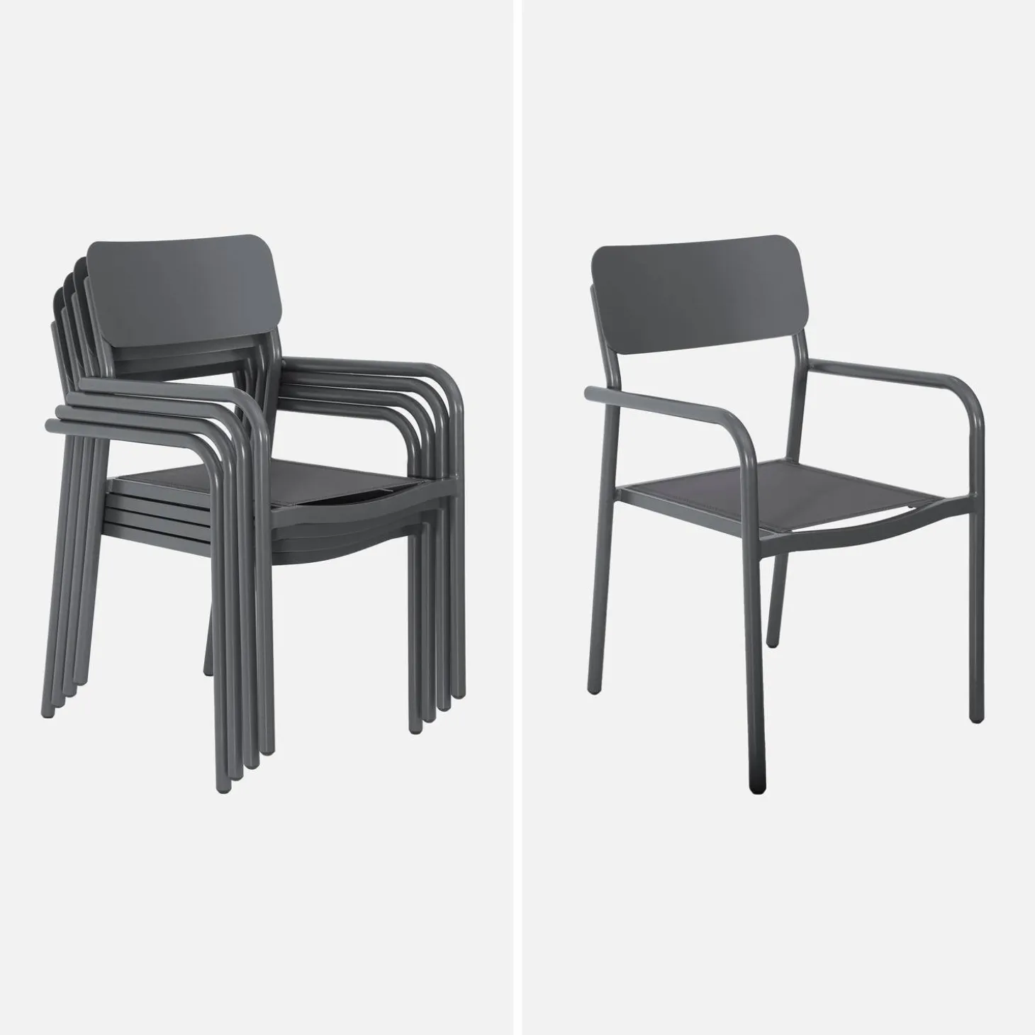 Uitschuifbare aluminium tuintafel, 8 textilène stoelen.