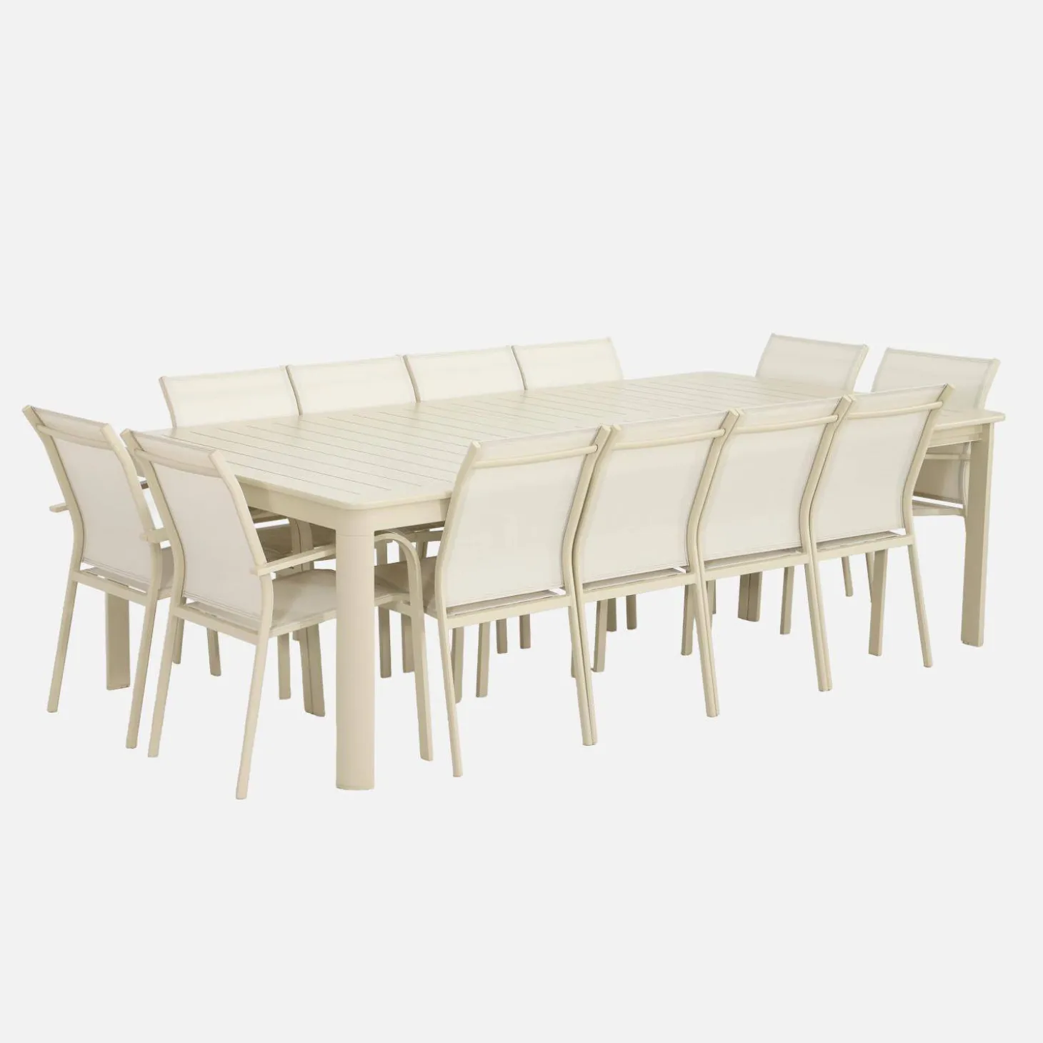 Uitschuifbare aluminium tuintafel met 12 stoelen