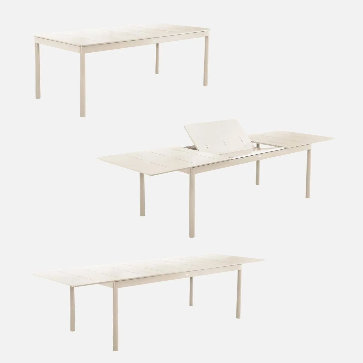 Uitschuifbare aluminium tuintafel, 8 textilène stoelen.