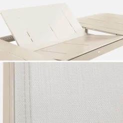 Uitschuifbare aluminium tuintafel, 8 textilène stoelen.