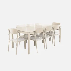 Uitschuifbare aluminium tuintafel, 8 textilène stoelen.