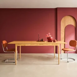 Uitschuifbare eettafel rechthoekig rubberhout en essenfineer 6-8 plaatsen