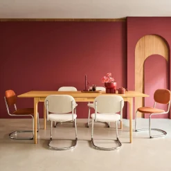 Uitschuifbare eettafel rechthoekig rubberhout en essenfineer 6-8 plaatsen