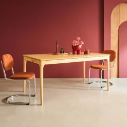 Uitschuifbare eettafel rechthoekig rubberhout en essenfineer 6-8 plaatsen