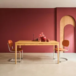 Uitschuifbare eettafel rechthoekig rubberhout en essenfineer 6-8 plaatsen