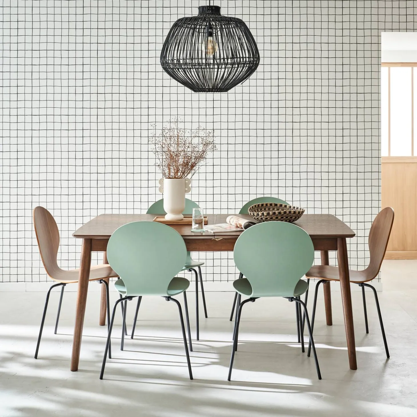 Uitschuifbare eettafel van eikenfineer, 6 tot 8 zitplaatsen, 160-210cm