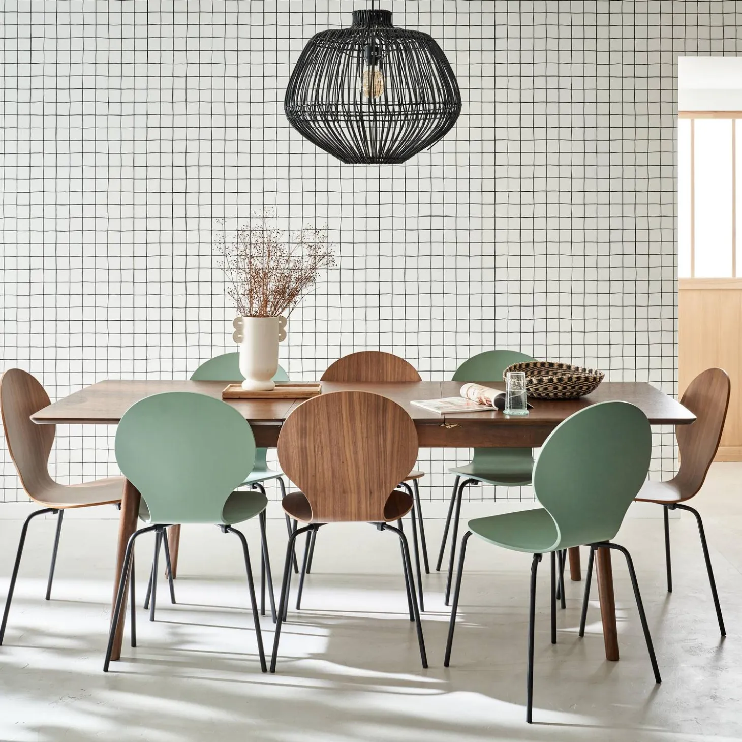 Uitschuifbare eettafel van eikenfineer, 6 tot 8 zitplaatsen, 160-210cm