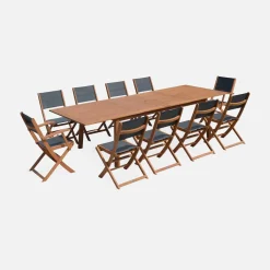 Uitschuifbare houten tuintafel met 10 stoelen