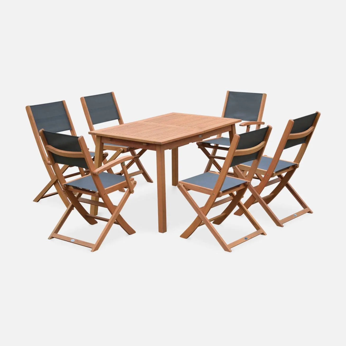 Uitschuifbare houten tuintafel, 6 stoelen