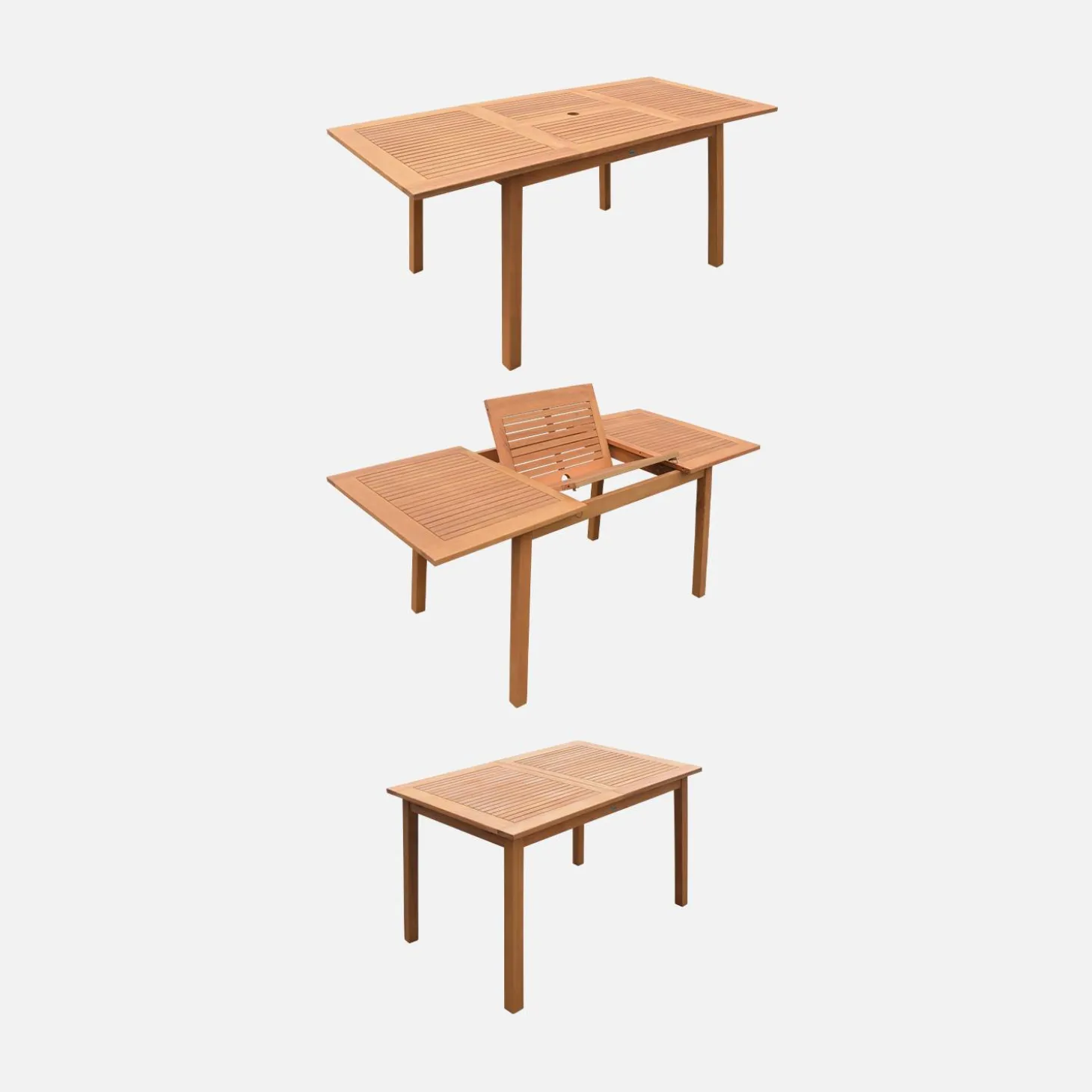 Uitschuifbare houten tuintafel, 6 stoelen