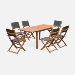 Uitschuifbare houten tuintafel, 6 stoelen