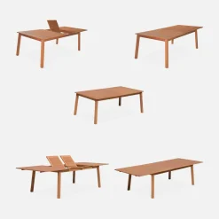 Uitschuifbare houten tuintafel met 10 stoelen